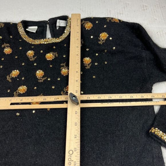 Lord & Taylor Womens Silk Blend Sweater Black Vintage Retro Knit Pullover MEDIUM - Picture 8 of 11